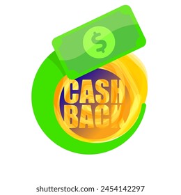 Vector de devolución de efectivo con dólar aislado en fondo blanco transparente.
