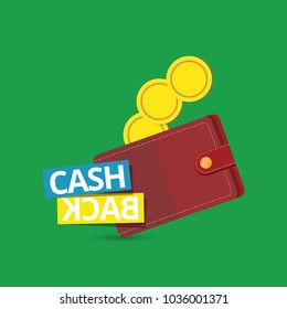 vector cash back icon with golden coins and wallet isolated. cashback or money refund label for banners and web sites