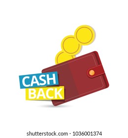 vector cash back icon with golden coins and wallet isolated. cashback or money refund label for banners and web sites
