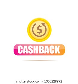 vector cash back icon with golden coin isolated on white background. cashback or money refund label or logo