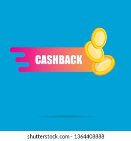 vector cash back icon with golden coin isolated on blue background. cashback or money refund label or logo