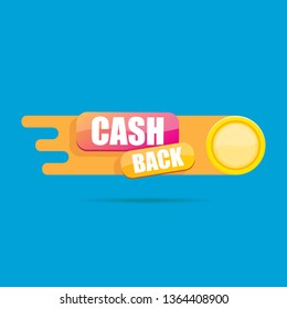 vector cash back icon with golden coin isolated on blue background. cashback or money refund label or logo