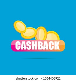 vector cash back icon with golden coin isolated on blue background. cashback or money refund label or logo
