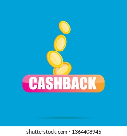 vector cash back icon with golden coin isolated on blue background. cashback or money refund label or logo