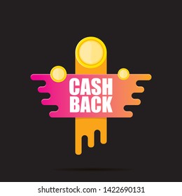 vector cash back icon with golden coin isolated on black background. cashback or money refund label or logo