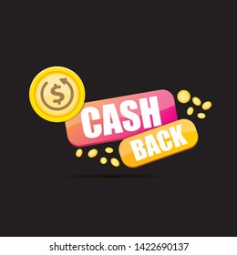 vector cash back icon with golden coin isolated on black background. cashback or money refund label or logo