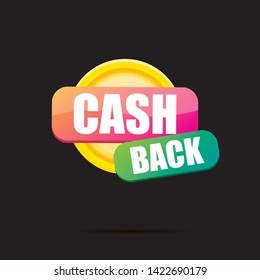vector cash back icon with golden coin isolated on black background. cashback or money refund label or logo
