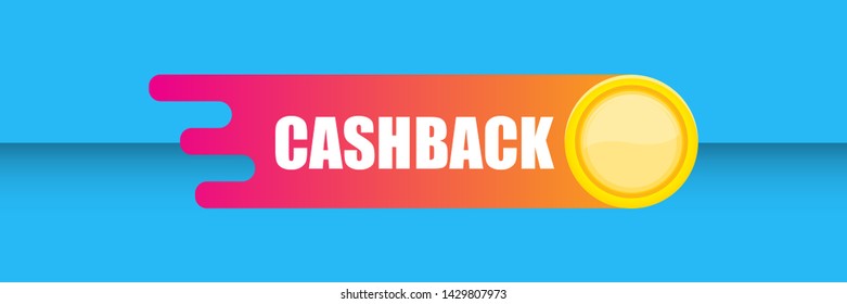 vector cash back icon with golden coins isolated on blue horizontal background. cashback or money refund label horizontal banner