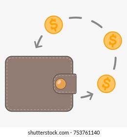 vector cash back icon with golden coins and wallet isolated on grey background. cashback or money refund label for banners and web sites.