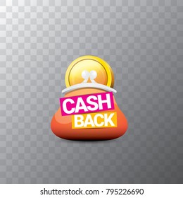 vector cash back icon with golden coins and wallet isolated on transparent background. cashback or money refund label