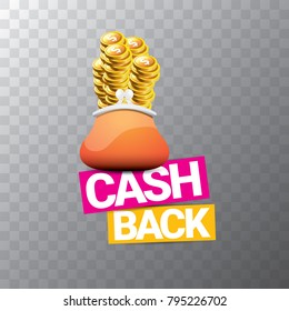vector cash back icon with golden coins and wallet isolated on transparent background. cashback or money refund label