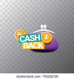 vector cash back icon with golden coins and wallet isolated on transparent background. cashback or money refund label