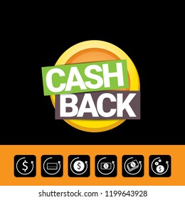 vector cash back icon isolated on black background. cashback or money refund label