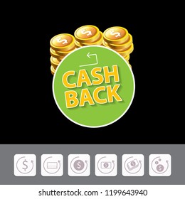 vector cash back icon isolated on black background. cashback or money refund label