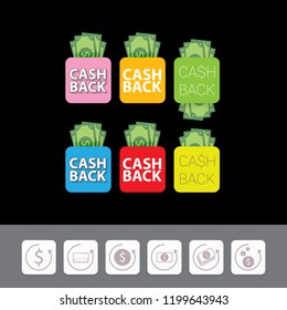 vector cash back icon isolated on black background. cashback or money refund label