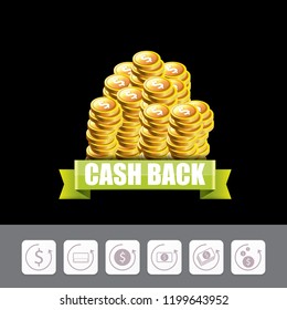 vector cash back icon isolated on black background. cashback or money refund label