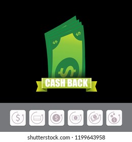 vector cash back icon isolated on black background. cashback or money refund label