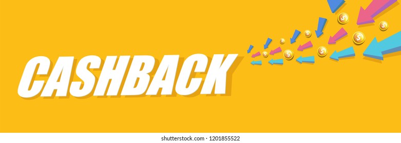 vector cash back icon isolated on orange background. cashback or money refund horizontal banner