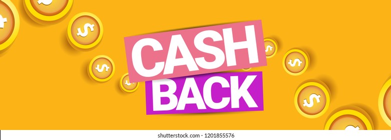 vector cash back icon isolated on orange background. cashback or money refund horizontal banner