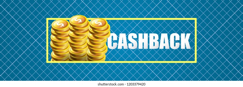 vector cash back icon isolated on blue background. cashback or money refund horizontal banner
