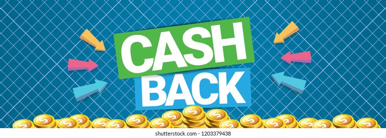 vector cash back icon isolated on blue background. cashback or money refund horizontal banner