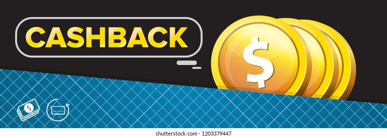 vector cash back icon isolated on blue background. cashback or money refund horizontal banner