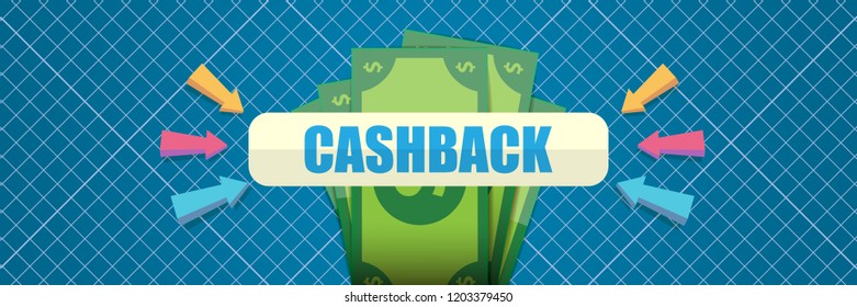 vector cash back icon isolated on blue background. cashback or money refund horizontal banner