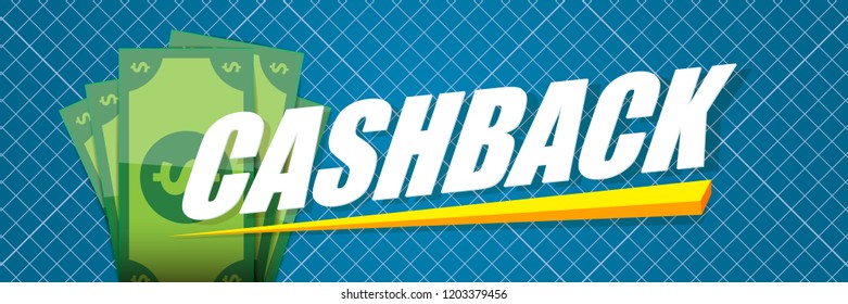 vector cash back icon isolated on blue background. cashback or money refund horizontal banner