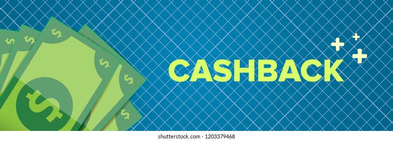 vector cash back icon isolated on blue background. cashback or money refund horizontal banner