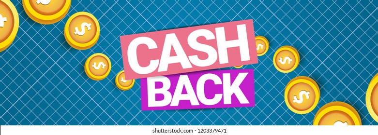 vector cash back icon isolated on blue background. cashback or money refund horizontal banner