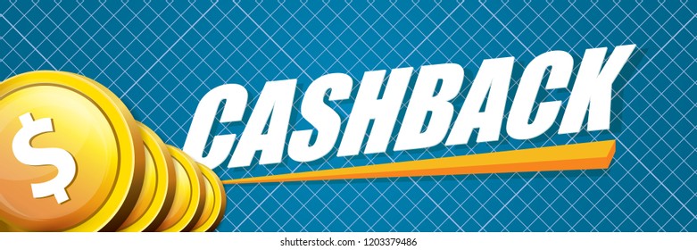 vector cash back icon isolated on blue background. cashback or money refund horizontal banner