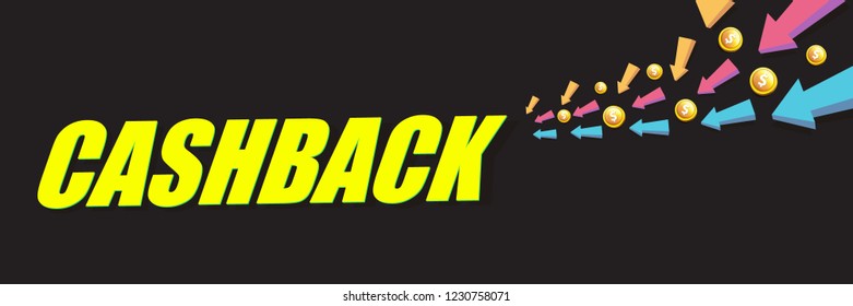 vector cash back icon isolated on black background. cashback or money refund horizontal banner