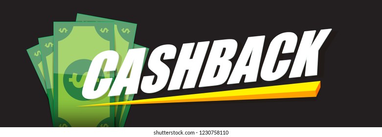 vector cash back icon isolated on black background. cashback or money refund horizontal banner