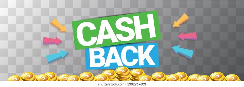 vector cash back icon isolated on transparent background. cashback or money refund horizontal banner 