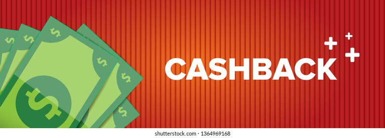 vector cash back icon isolated on red background. cashback or money refund horizontal banner 