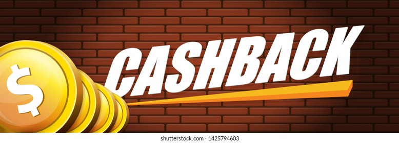 vector cash back icon isolated on brick wall background. cashback or money refund horizontal banner