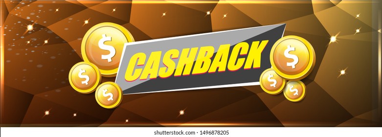 vector cash back icon isolated on golden crystal background. cashback or money refund horizontal banner