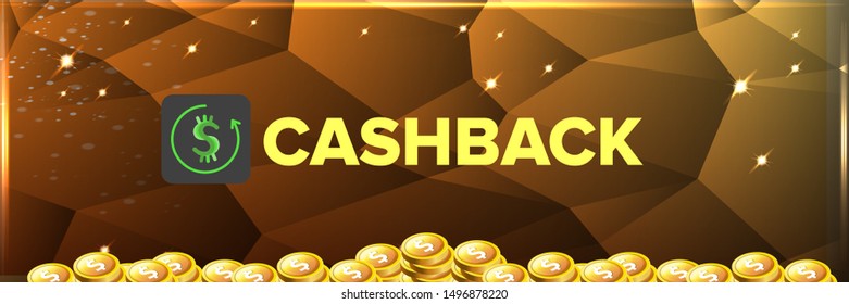 vector cash back icon isolated on golden crystal background. cashback or money refund horizontal banner