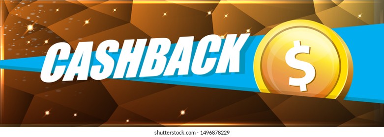 vector cash back icon isolated on golden crystal background. cashback or money refund horizontal banner