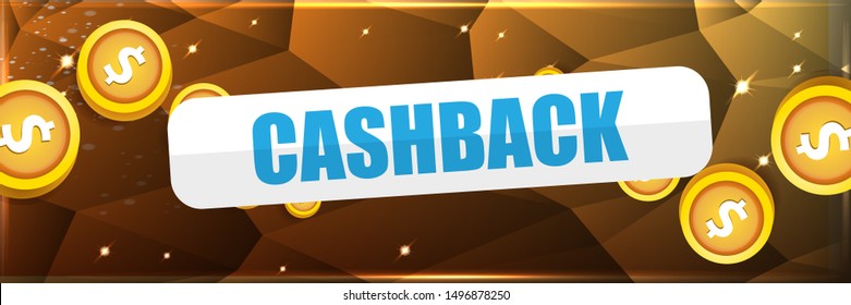 vector cash back icon isolated on golden crystal background. cashback or money refund horizontal banner