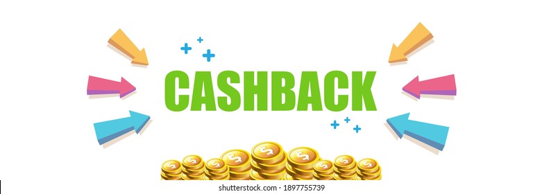 vector cash back icon isolated on white background. cashback or money refund horizontal banner with money