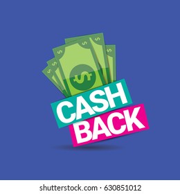 vector cash back icon isolated on blue background. cashback or money refund label