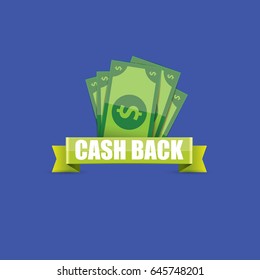 vector cash back icon isolated on blue background. cashback or money refund label