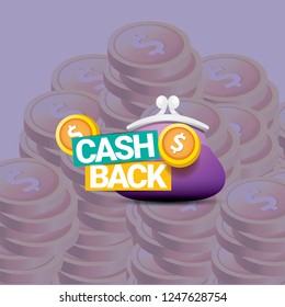 vector cash back icon on stack of golden coins background. cashback or money refund label