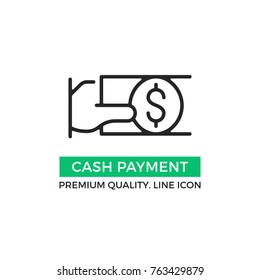 Vector cash payment icon. Hand holding dollar bill. Premium quality graphic design element. Modern sign, linear pictogram, outline symbol, simple thin line icon