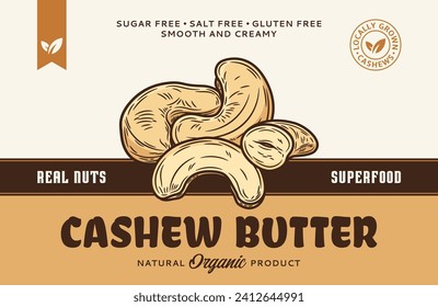 Vector cashew butter label or packaging design template. Vector cashew nuts illustration