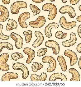 Vector cashew colorful seamless pattern or background. Cashew kernels illustration