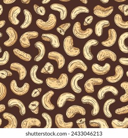 Vector cashew colorful seamless pattern or background. Cashew kernels illustration
