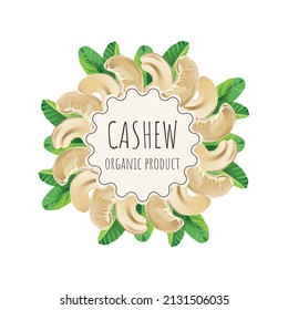 Etiqueta de cajú vectorial para el paquete. Colección con diferentes etiquetas de tuercas: avellana, nuez, pistacho, cacahuete, nuez de bronce, anacardos, almendras. Comida orgánica y natural. Fondo de la nave