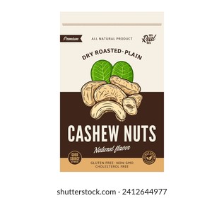 Vector cashew nuts packaging design template. Vector cashew nuts illustration